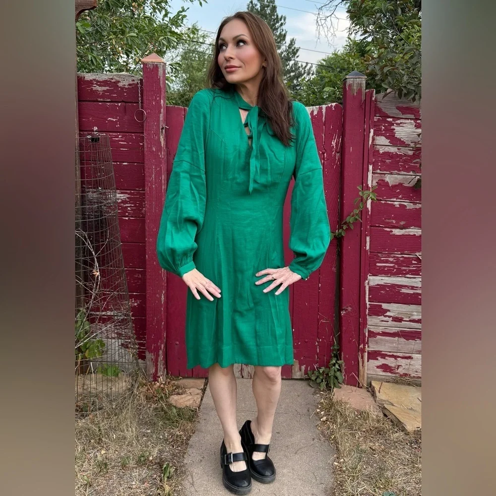Moulinette Soeurs- Anthropologie- Emerald Green Dress- Size 10 US- Stunning! - Picture 7 of 9
